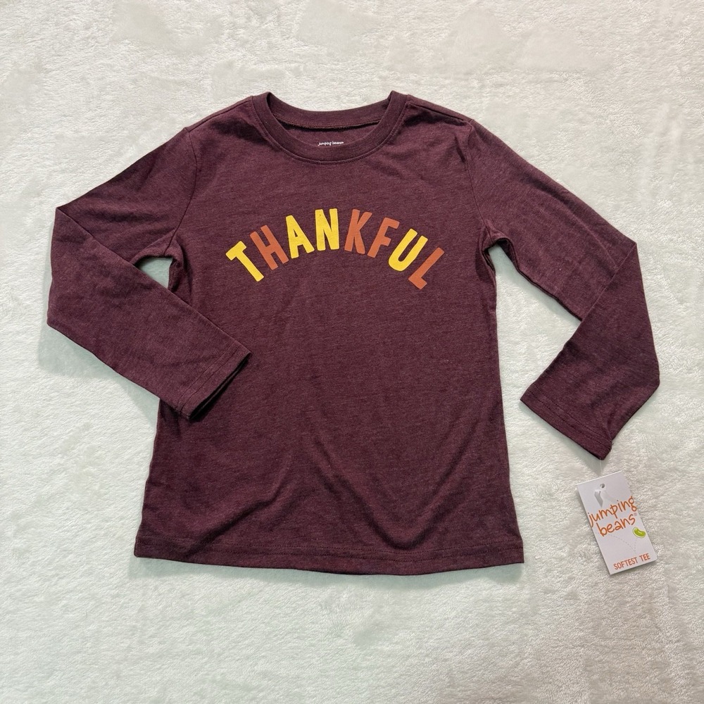 Jumping Beans Kids "Thankful" Long Sleeve Shirt Size 5 Thanksgiving top Fall
